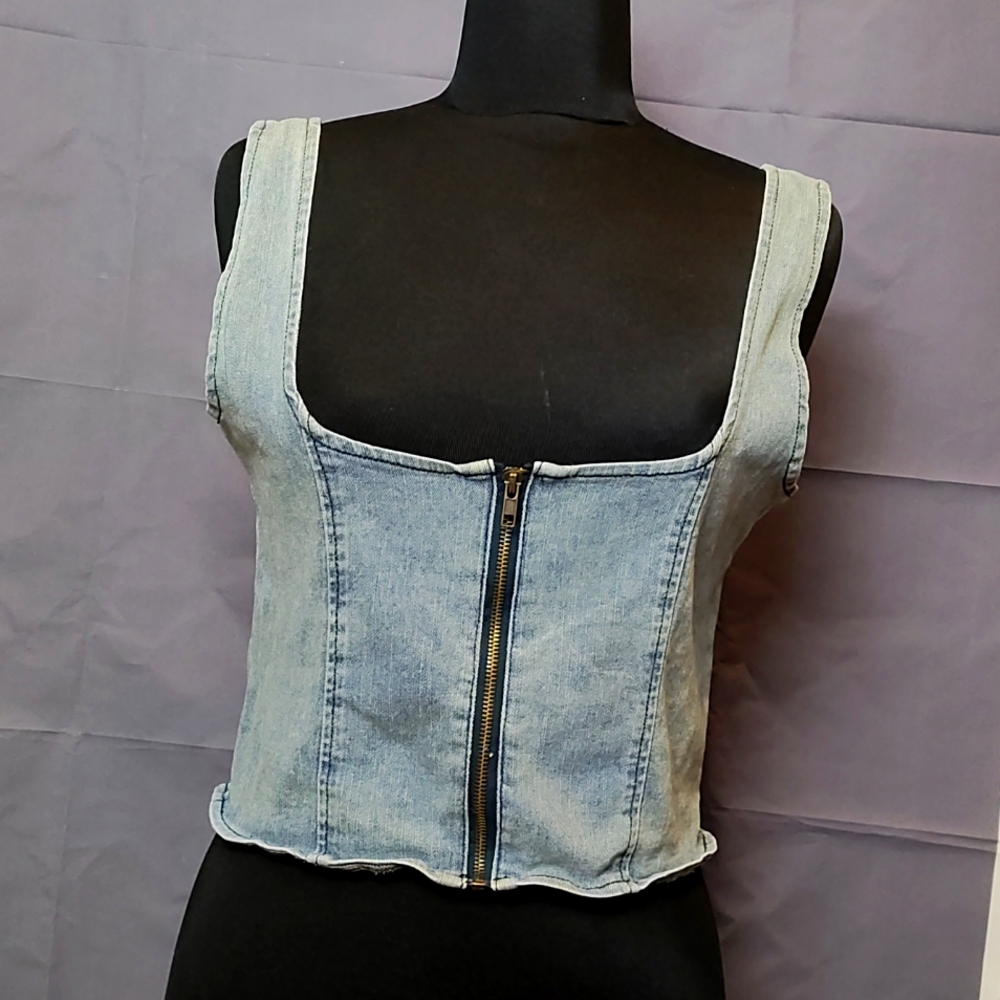 SHEIN vintage Denim Boustier zip up Top